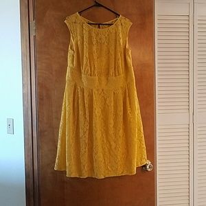 Yellow lace midi dress
